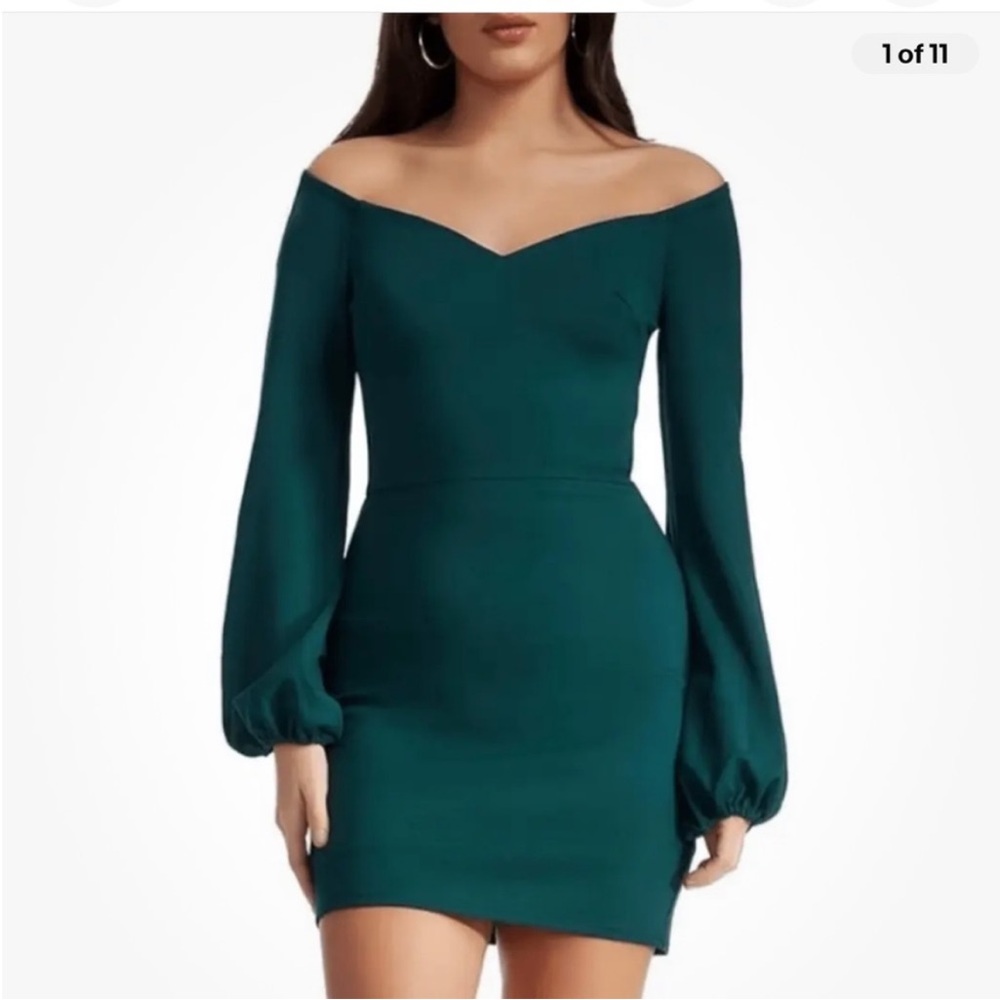 NWOT Dress The Population Esperanza Long Sleeve Sweetheart Neck Emerald Dress